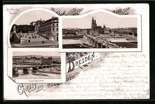 Vorläufer-Lithographie Dresden, Brühlsche Terasse, Jägerkaserne 1894