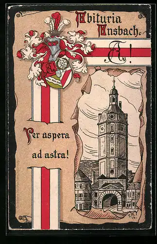 Künstler-AK Ansbach, Per aspera ad astra, Absolvia, Abituria Ansbach