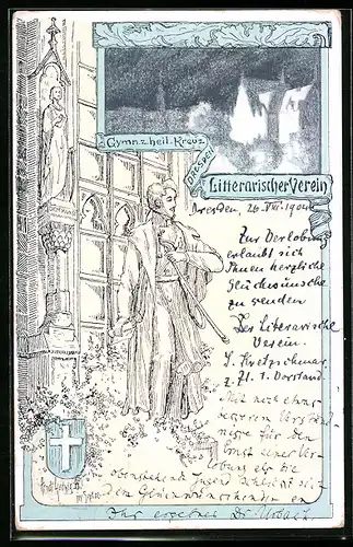 Künstler-AK Dresden, Gymn. z. heil. Kreuz, Literarischer Verein