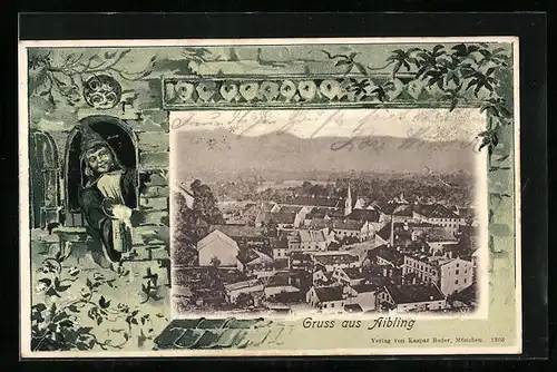 AK Aibling, Teilansicht, Münchner Kindl, Passepartout