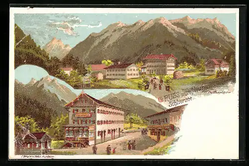 Lithographie Neuhaus-Schliersee, Ortspartien