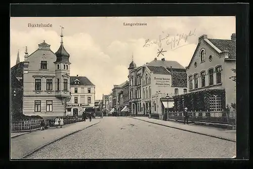 AK Buxtehude, Langestrasse mit Geschäften und Haus der Altkloster Zeitung