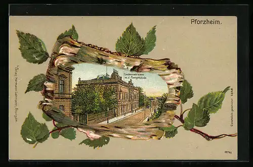 Passepartout-Lithographie Pforzheim, Louisenstrasse m. d. Postgebäude