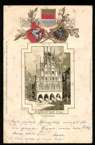 Passepartout-Lithographie Münster i. W., Rathaus, Wappen