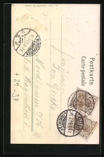 Passepartout-Lithographie Köln a. Rh., Panorama, Wappen