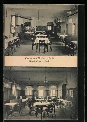 AK Niederzwönitz, Zwei Motive aus dem Gasthof zur Linde