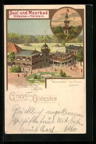 Lithographie Oldesloe in Holstein, Wandelbahn vom Thurm gesehen