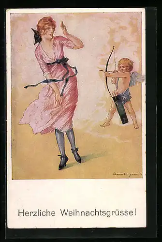 AK Amor schiesst mit Pfeil auf Dame