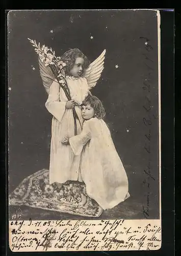 AK Engelchen mit Zweigen