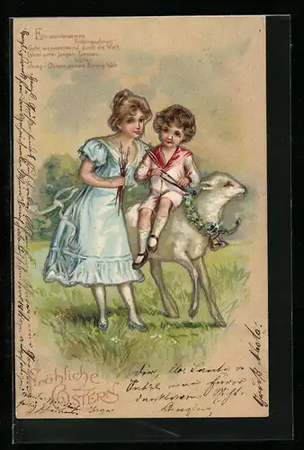AK Kinder mit Lamm zu Ostern