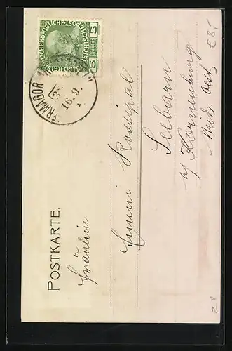 AK Dame mit Schirm ärgert Schneemann