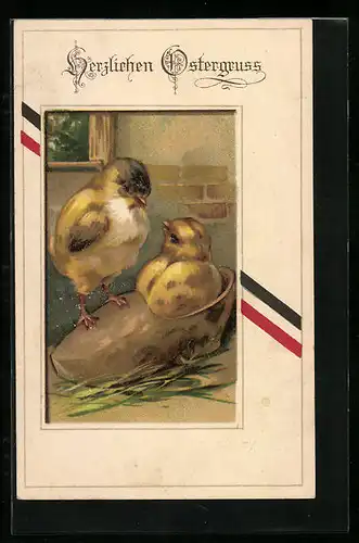 AK Osterküken im Schuh