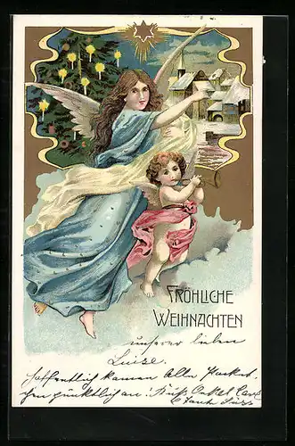 AK Weihnachtsengel über der Stadt