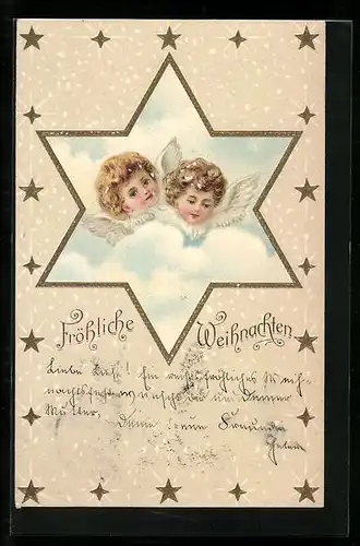 AK Zwei Weihnachtsengel im Himmel