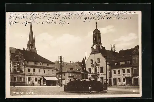 AK Wilsdruff, Marktplatz mit Schänke Alte Post und Sparkasse