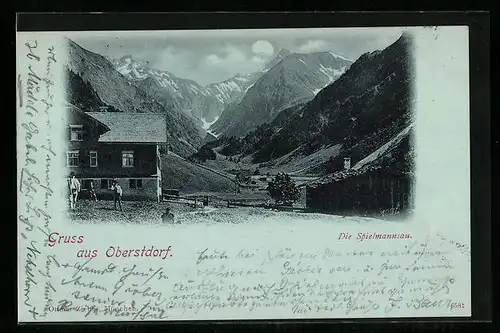 Mondschein-AK Oberstdorf, Teilansicht mit Spielmannsau