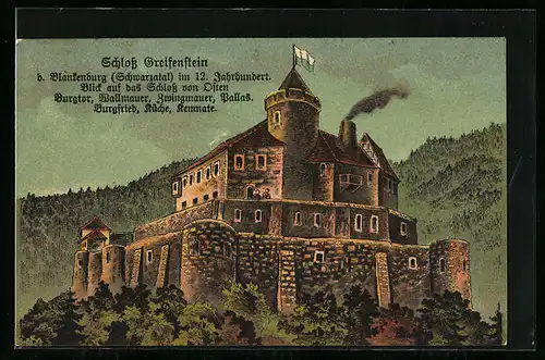 Künstler-AK Blankenburg (Schwarzatal), Schloss Greifenstein