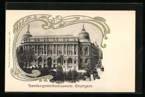 AK Stuttgart, Landesgewerbemuseum mit Strassenbahn