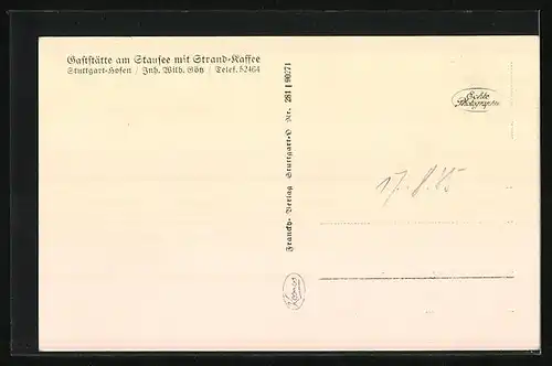 AK Stuttgart-Hofen, Strandkaffee am Stausee