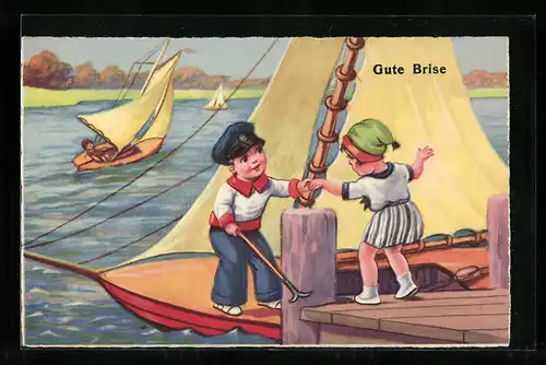 Künstler-AK Kinder auf Segelschiffen