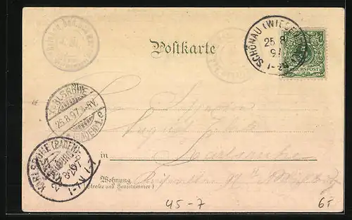 Lithographie Wandergruppe in den Bergen