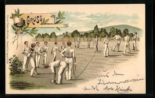 AK Turner bei Freiübungen auf dem Sportplatz