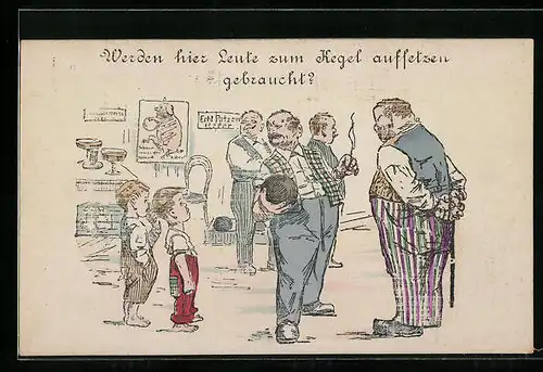 AK Mann spricht an der Kegelbahn andere an