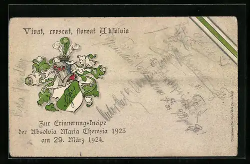 AK München, Erinnerungskneipe der Absolvia Maria Theresia 1923, Studentenwappen