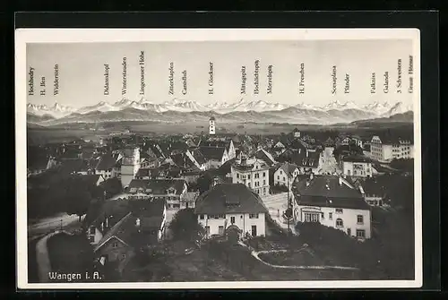 AK Wangen i. A., Ortsansicht aus der Vogelschau mit Bergen