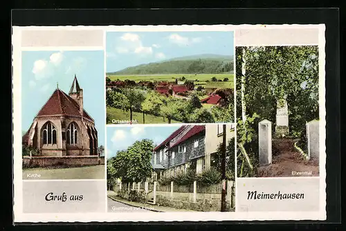 AK Meimerhausen, Ortsansicht, Kirche, Gasthaus zur Linde, Ehrenmal