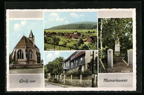 AK Meimerhausen, Ortsansicht, Kirche, Gasthaus zur Linde, Ehrenmal