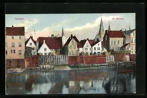 AK Bremen, Uferpartie mit Altstadt und Teerhof