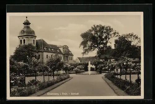 AK Eisenberg i. Thür., Schloss mit Springbrunnen