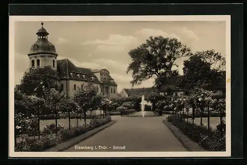 AK Eisenberg i. Thür., Schloss mit Springbrunnen