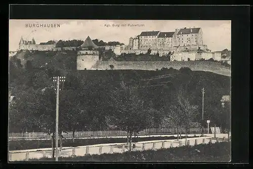 AK Burghausen, Kgl. Burg mit Pulverturm