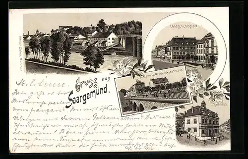 Lithographie Saargemünd, Teilansicht, Landgerichtsplatz