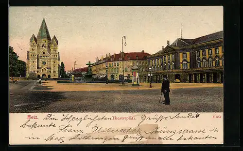 AK Metz, Theaterplatz mit Kirche