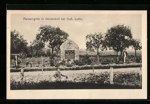 AK Genesdorf bei Duss /Lothr., Soldat vor dem Massengrab