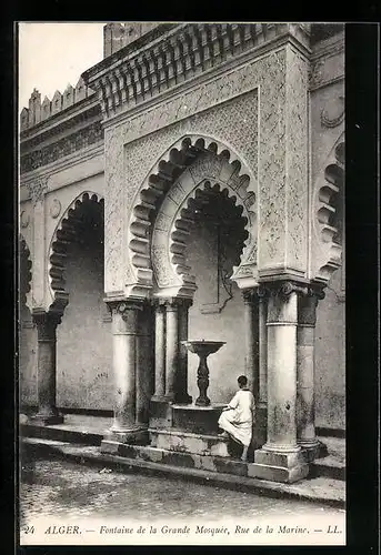 AK Alger, Fontaine de la Grande Mosquée, Rue de la Marine