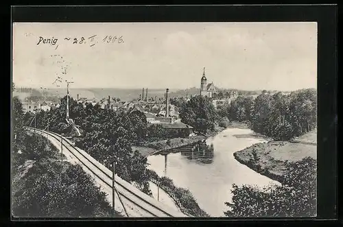 AK Penig, Ortsansicht mit Kirche