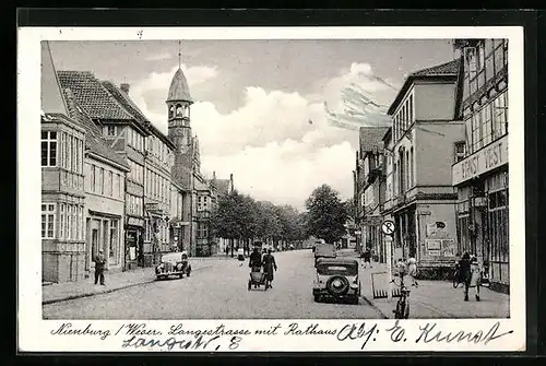 AK Nienburg a. Weser, Langestrasse mit Rathaus