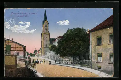 AK Germersheim a. Rhein, Ringstrasse mit Kirche