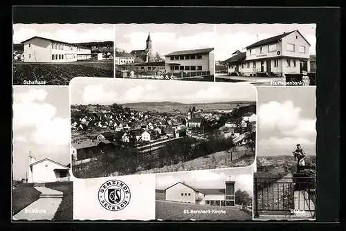 AK Seckach, Schulhaus, Ev. Kirche, Statue
