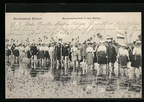 AK Büsum, Nordseebad, Blumenpolonaise in den Watten