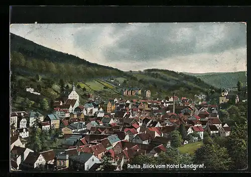 AK Ruhla, Blick vom Hotel Landgraf auf den Ort