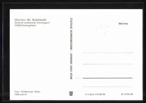 AK Oberhain /Kr. Rudolstadt, FDGB-Erholungsheim