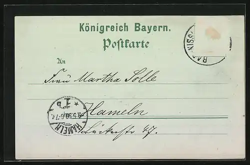 Mondschein-Lithographie Bad Kissingen, Ortsansicht, Quellengruppe, Rakoczy-Brunnen