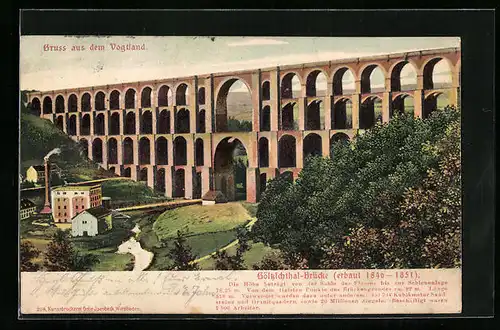 Relief-AK Reichenbach /Vogtland, Göltzschthal-Brücke erbaut 1840-1851