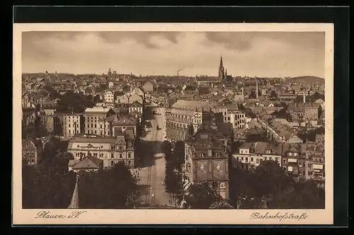 AK Plauen i. V., Bahnhofstrasse mit Strassenbahn