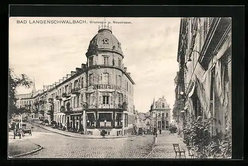 AK Bad Langenschwalbach, Brunnen- und Neustrasse mit Victoria-Hotel